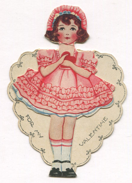 Die Cut Fold Up Antique Valentine Greeting Card, Dated 1924 - "It's a Secret" - 2.75 x 4"