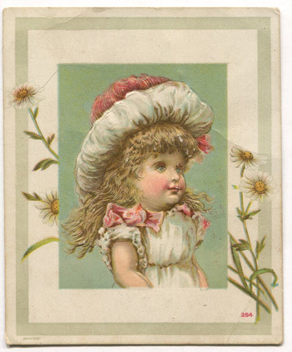 Little Girl With Daisies Antique Trade Card - 3.25" x 4"