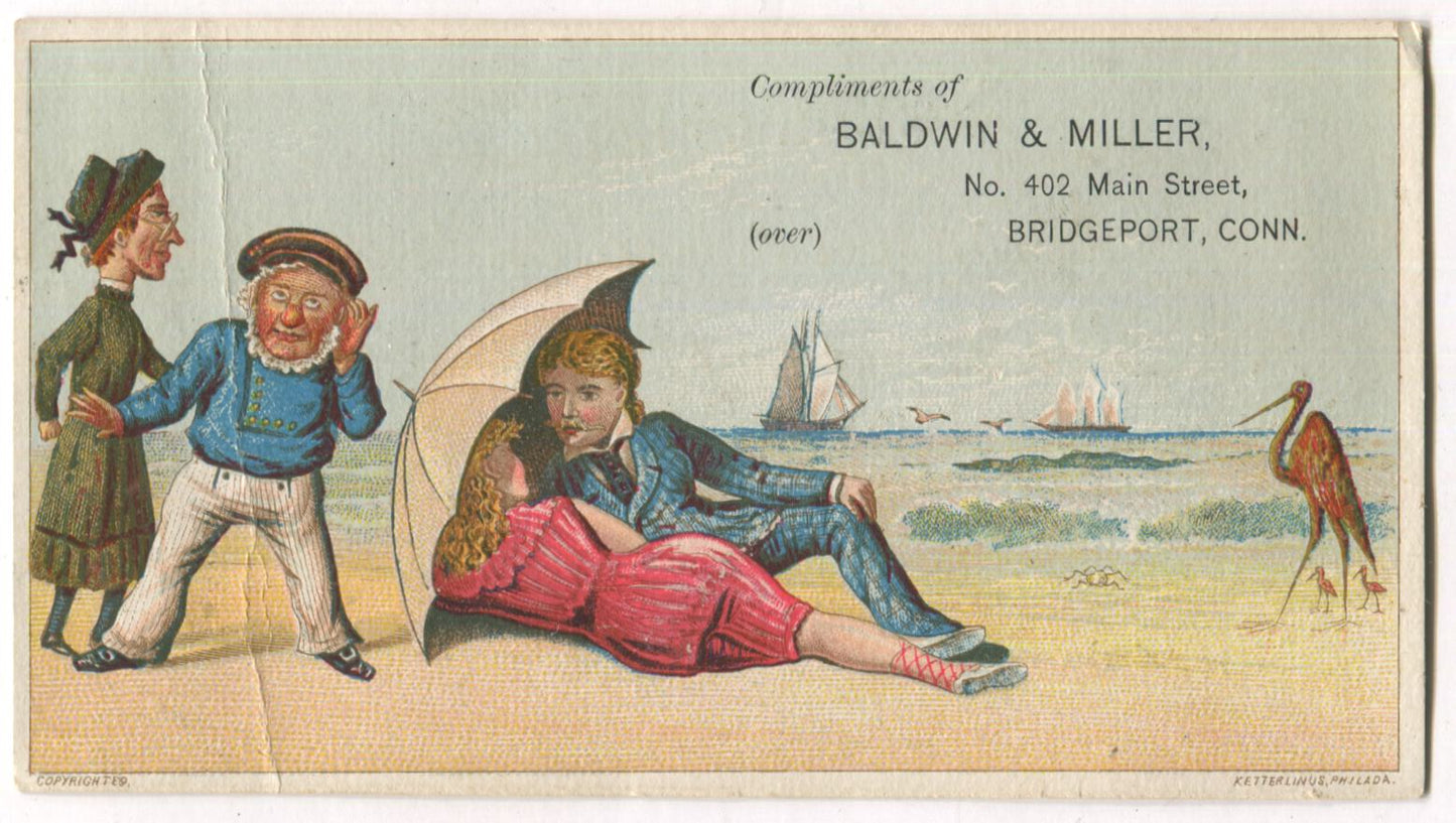 Baldwin & Miller, Bridgeport, CT & EC Burt's Shoes Antique Trade Card - 5" x 2.75"
