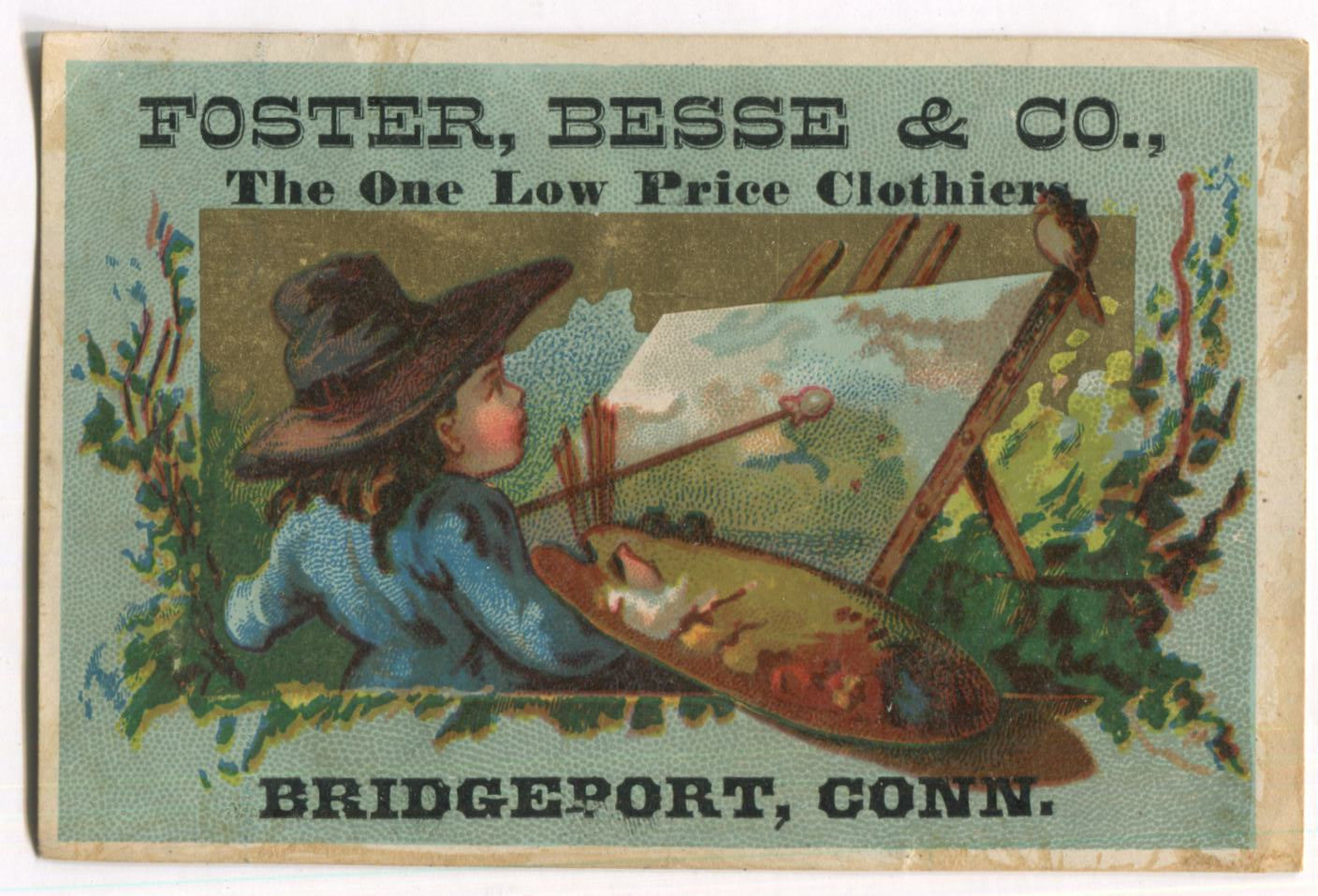 Foster, Besse, & Co. Clothiers, Bridgeport, CT Antique Trade Card - 4.5" x 3"