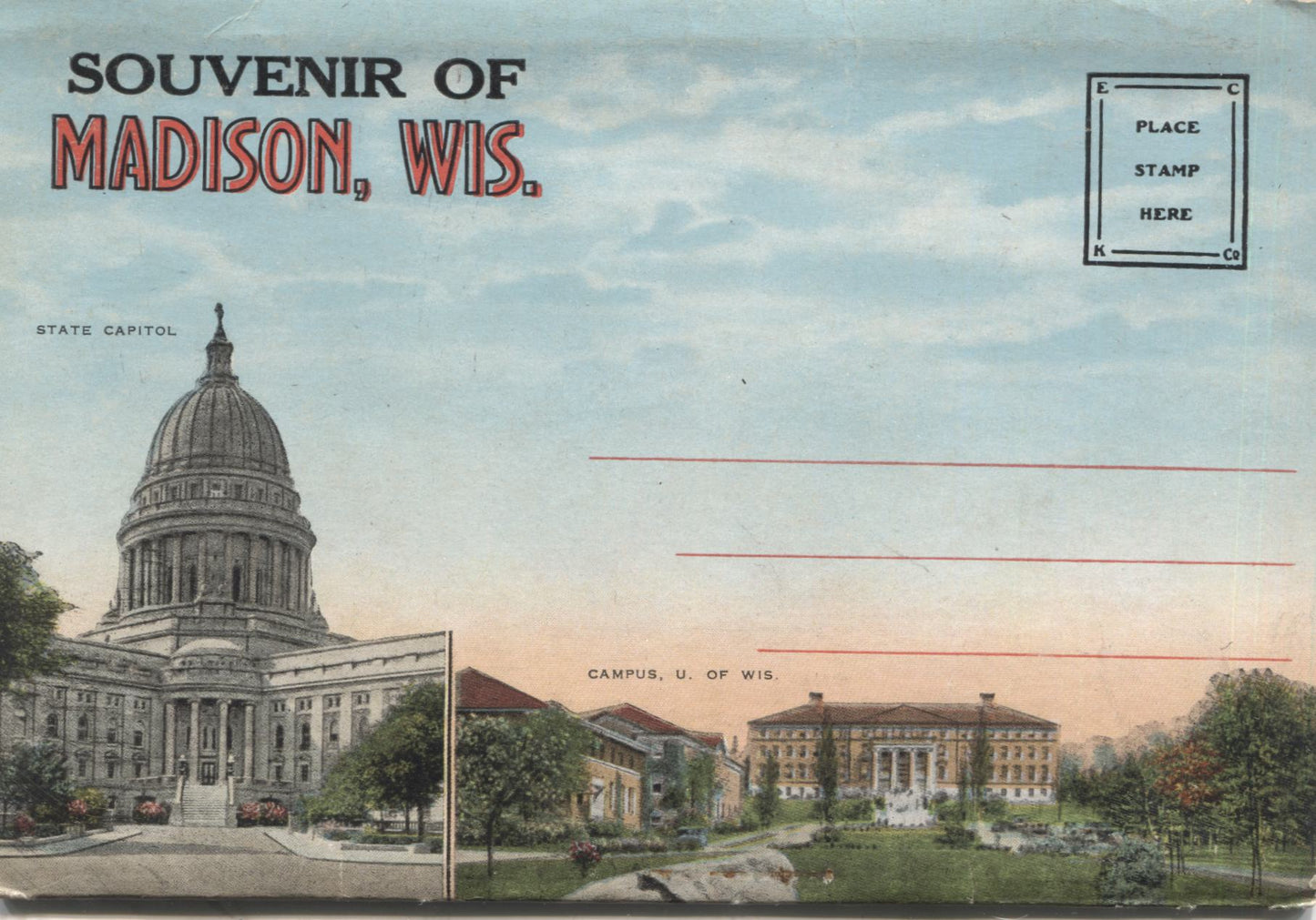 Madison, Wisconsin Vintage Souvenir Postcard Folder