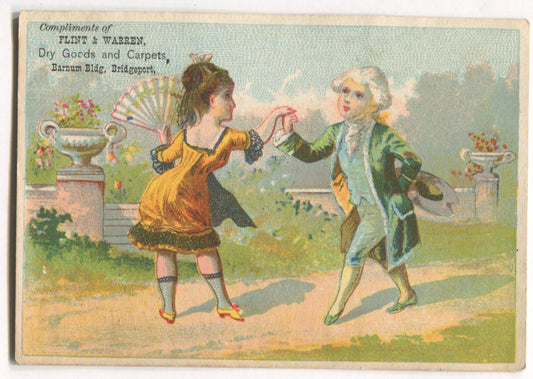 Flint & Warren Dry Goods, Bridgeport, CT Antique Trade Card - 4.5" x 3"