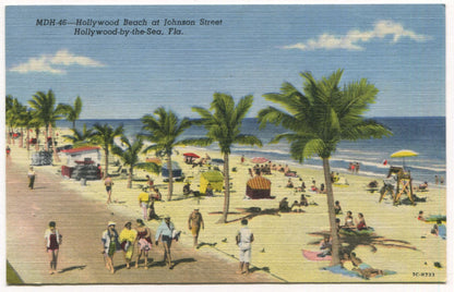 Hollywood Beach at Johnson St, Hollywood-By-The-Sea, Florida Vintage Postcard