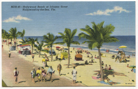 Hollywood Beach at Johnson St, Hollywood-By-The-Sea, Florida Vintage Postcard