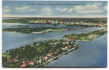 Causeways Linking Miami and Miami Beach, Florida Vintage Postcard
