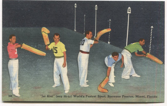 Jai Alai, World's Fastest Sport, Biscayne Fronton, Miami Florida Vintage Postcard