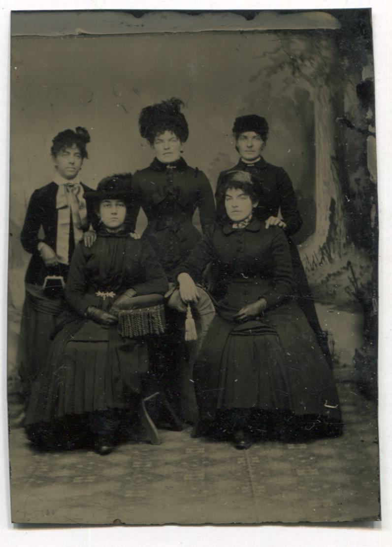 Tintype Group Photograph of Five Well Dressed Women