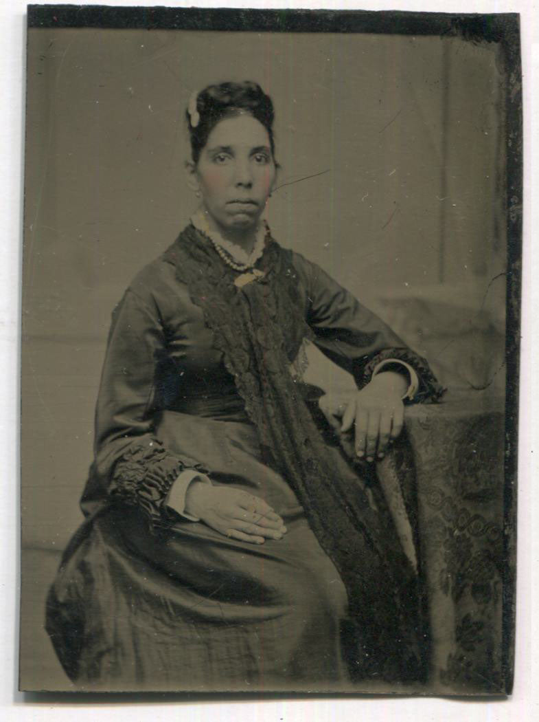 Tintype Photograph of A Woman Wearing a Long Lace Scarf