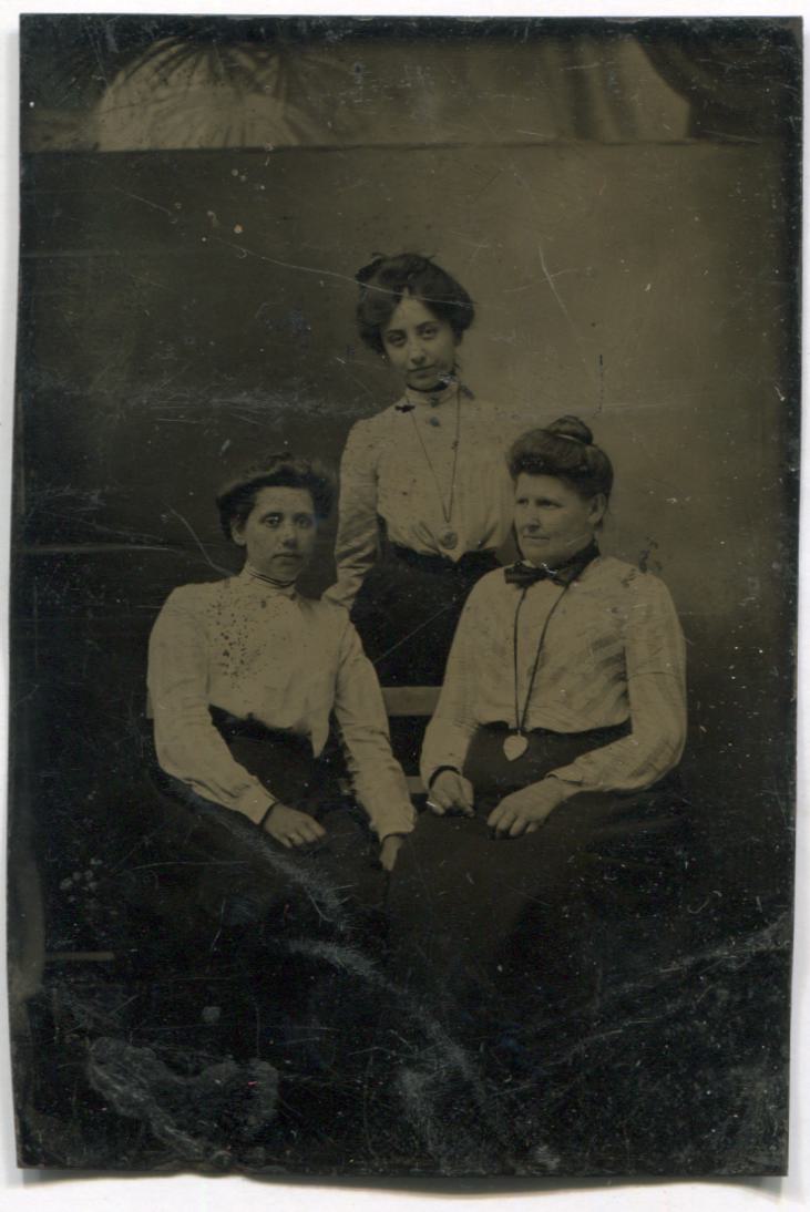 Tiintype Group Photograph of Three Women in Matching White Shirts