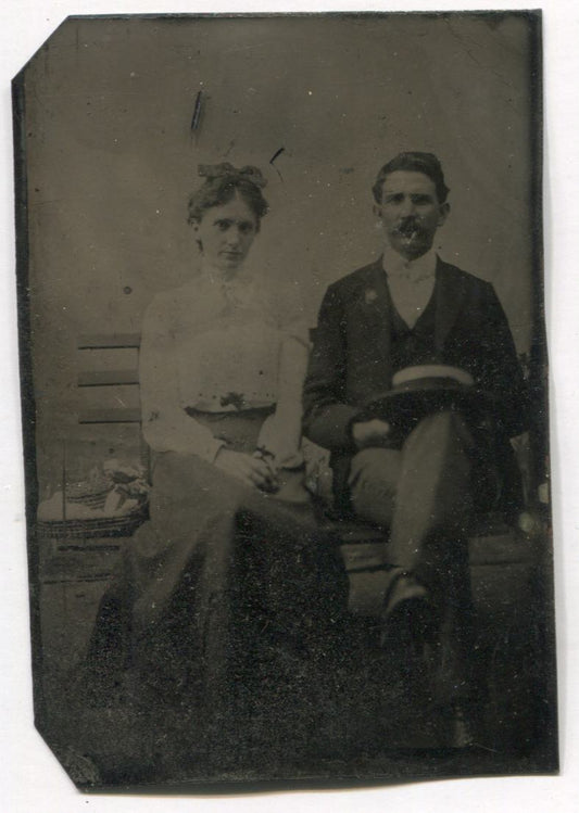 Tintype Photograph of a Seated Couple on a Bench