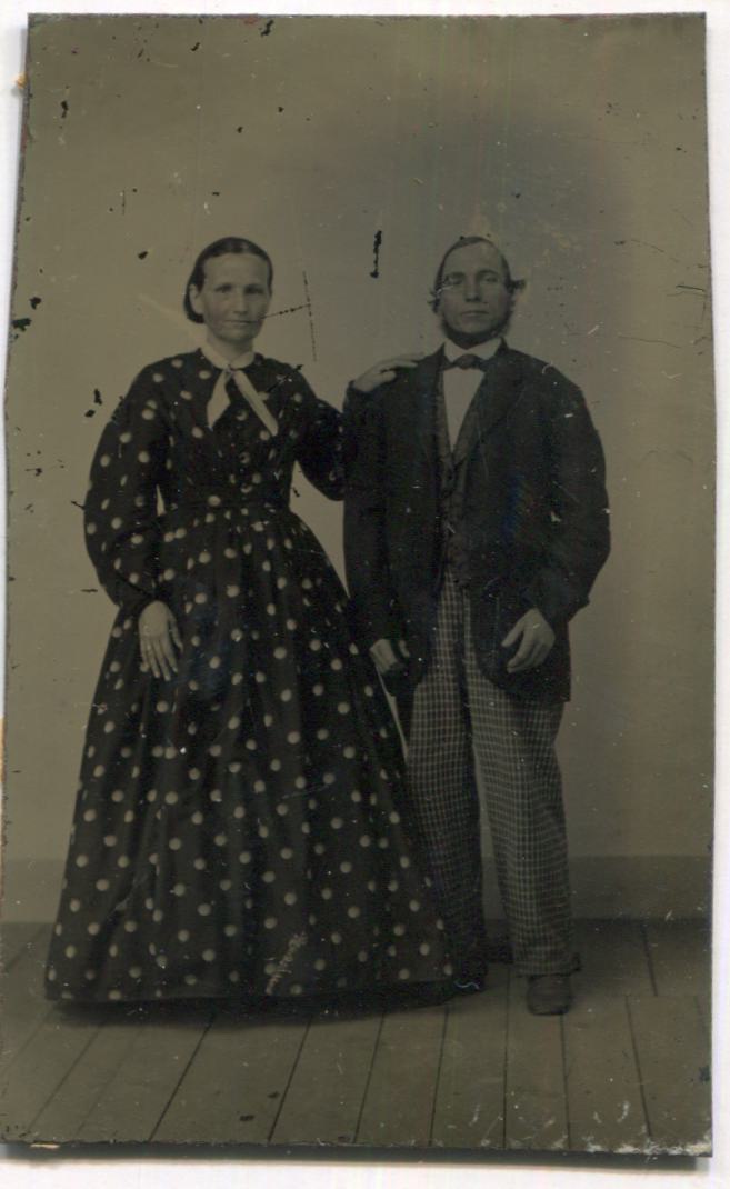 Tintype Photograph of a Couple, the Woman Wearing a Polka Dot Dress