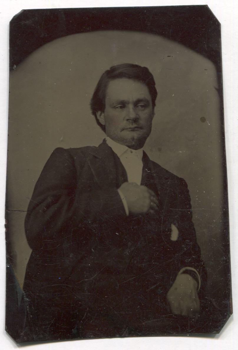 Tintype Photograph of a Middle Aged Man with His Hand on His Chest