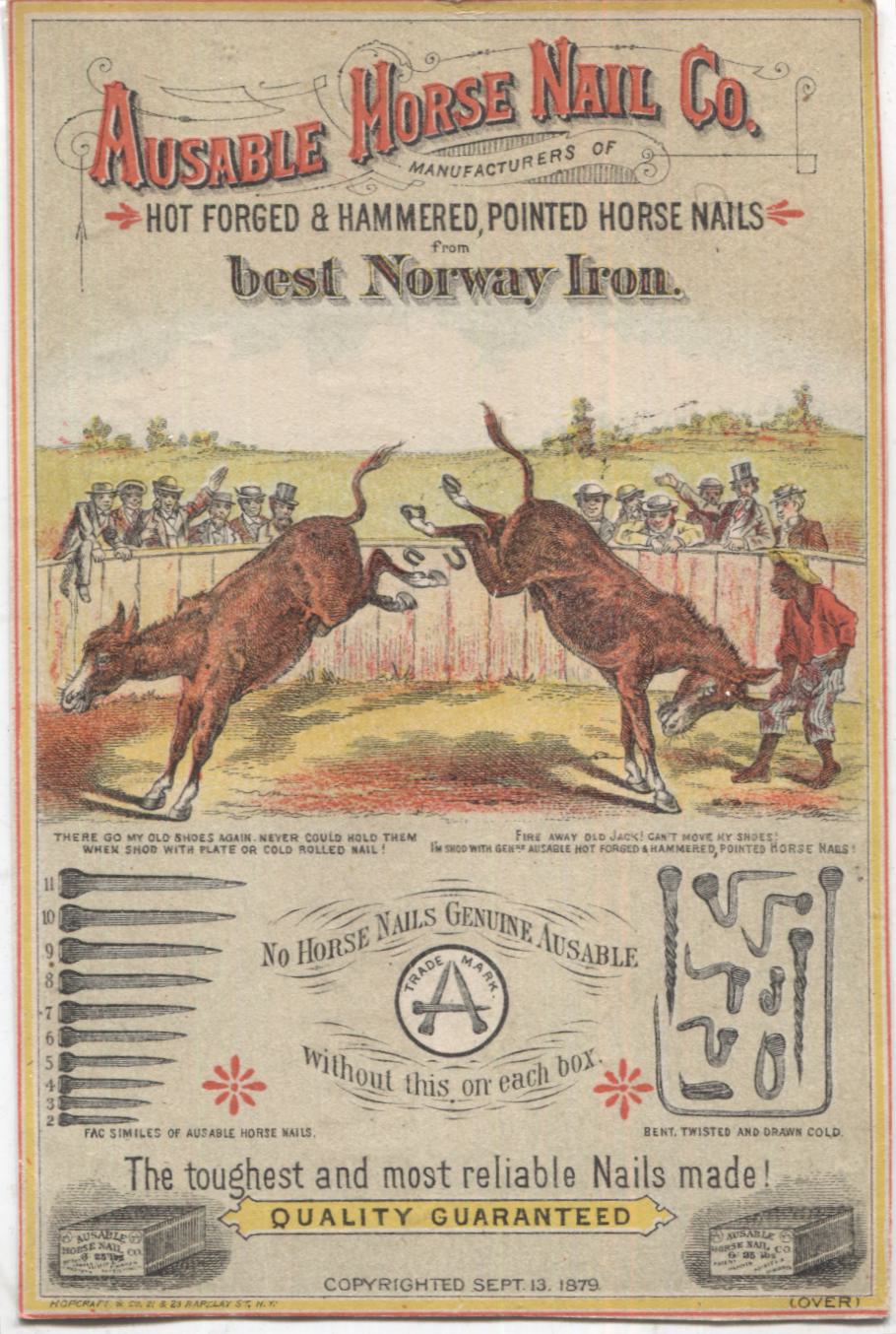 Ausable Horse Nail Co. Antique Trade Card, New Bedford, MA - 3" x 4.5"