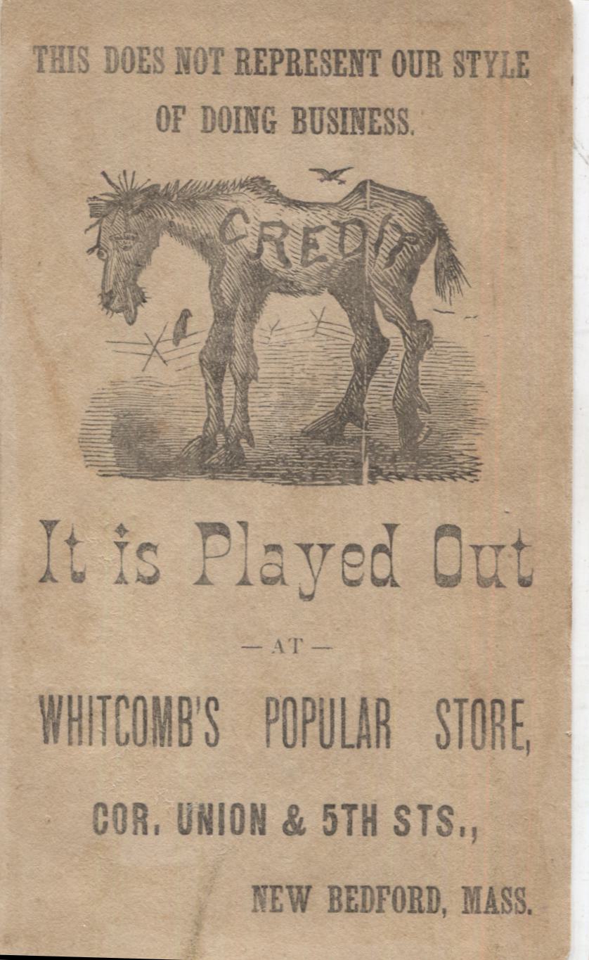 Whitcomb's Popular Store Antique Trade Card, New Bedford, MA - 2.75" x 4.5"