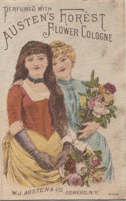 Austen Forest Flower Cologne, HC Vining Hair Dresser Antique Trade Card - 2.75" x 4.5"