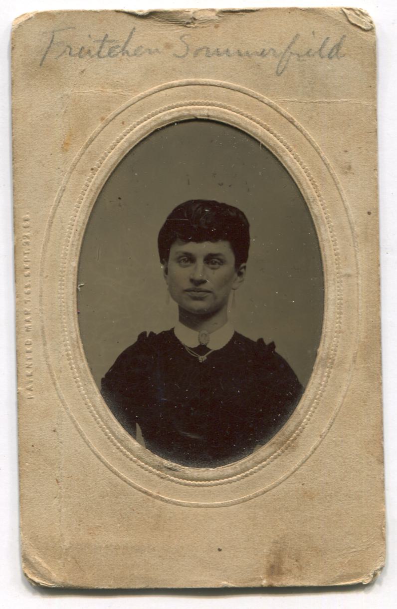 Tintype Photograph of a Pretty Woman With Tied Back Hair in Paper Frame