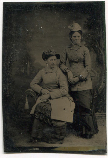 Tintype Photograph of Two Hat Wearing Ladies