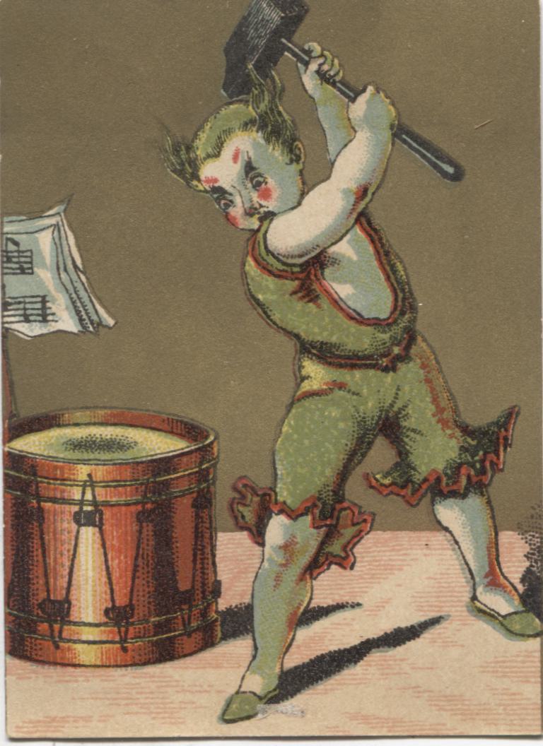 Clown With Hammer and Drum Antique Trade Card - 2.5" x 3.5"