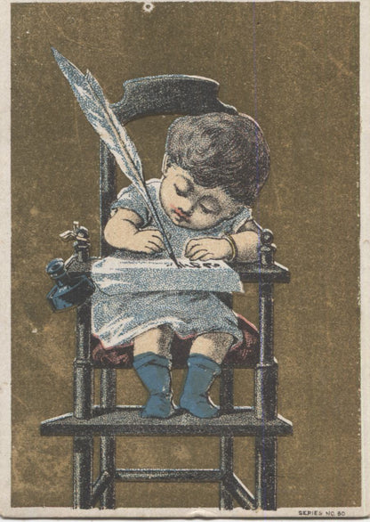 Boy with Quill Antique Trade Card - 3" x 4.25"