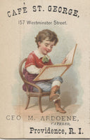 Cafe St. George, Providence, RI Antique Trade Card (Boy with Book) - 2.5" x 3.75"