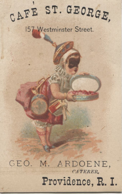 Cafe St. George, Providence, RI Antique Trade Card (Masked Child) - 2.5" x 3.75"