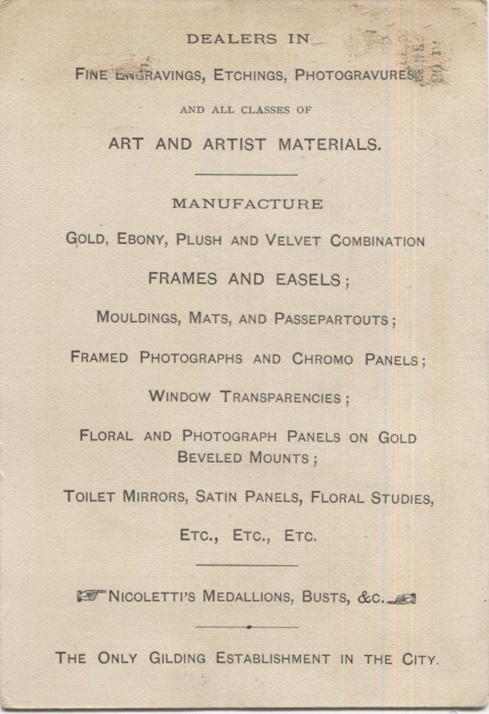 Elting & Beneway Art and Artist Emporium Antique Trade Card, Poughkeepsie, NY - 3.25" x 4.5"