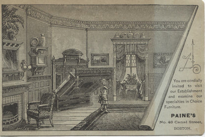 Paine's Furniture Manufactory Antique Trade Card, Boston, MA - 5.5 x 3.5"