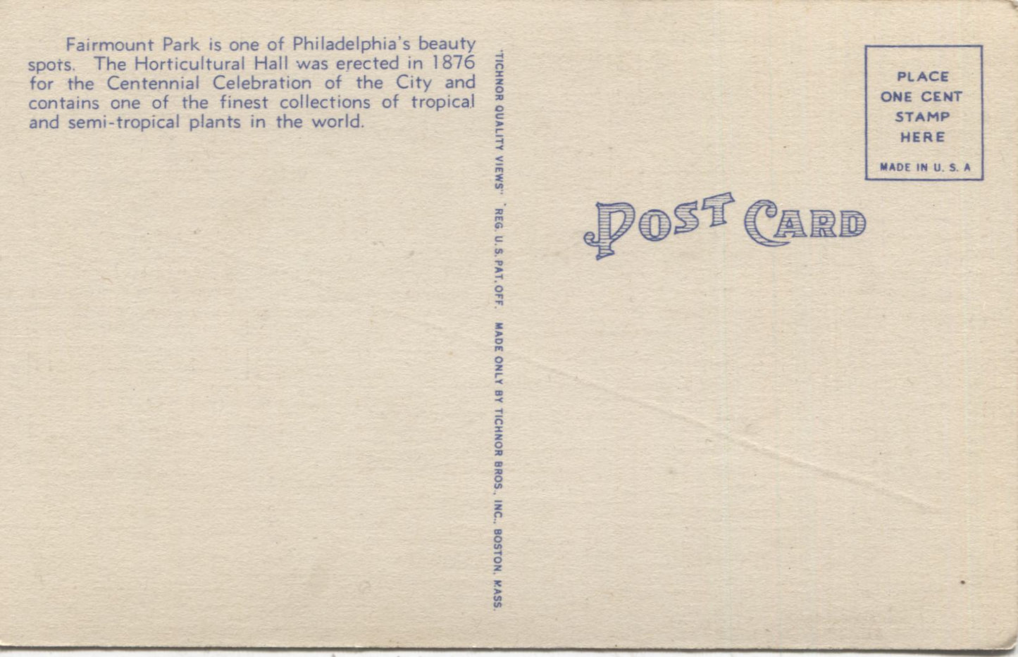 Fairmount Park, Philadelphia, Pennsylvania Vintage Postcard