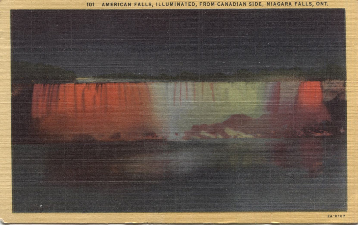 American Falls, Illuminated from Canadian Side, Niagara Falls, Ontario, Canada Vintage Postcard