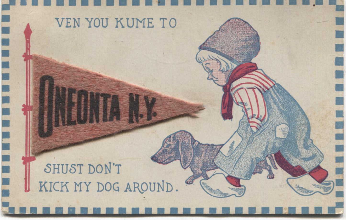 Oneonta, New York Felt Penant Vintage Postcard