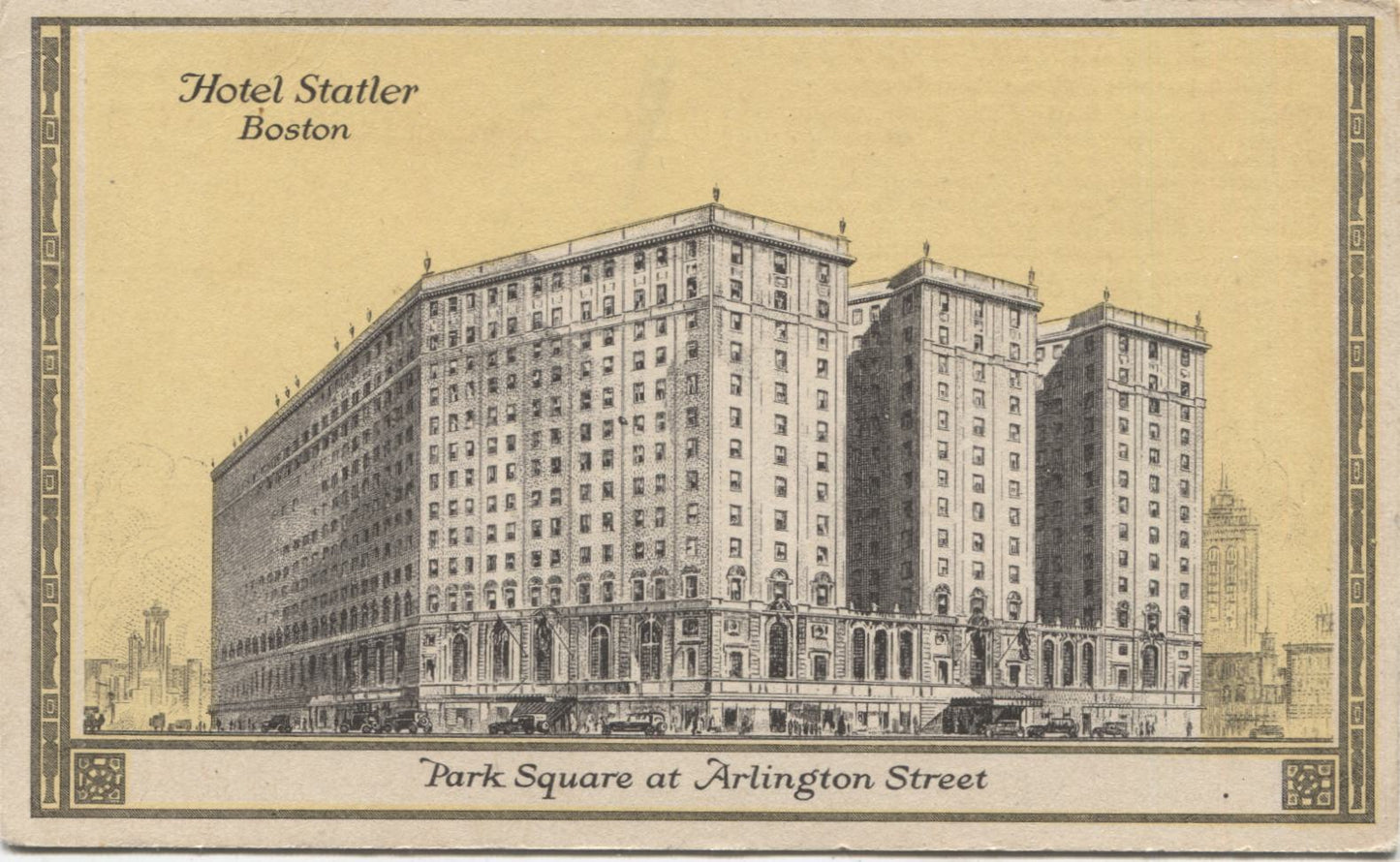 Hotel Statler, Park Square at Arlington Street, Boston, MA Vintage Postcard