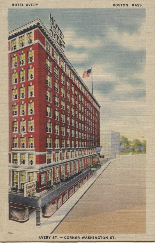 Hotel Avery, Avery Street & Washington Street Corner, Boston, MA Vintage Postcard