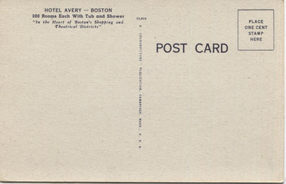 Hotel Avery, Avery Street & Washington Street Corner, Boston, MA Vintage Postcard