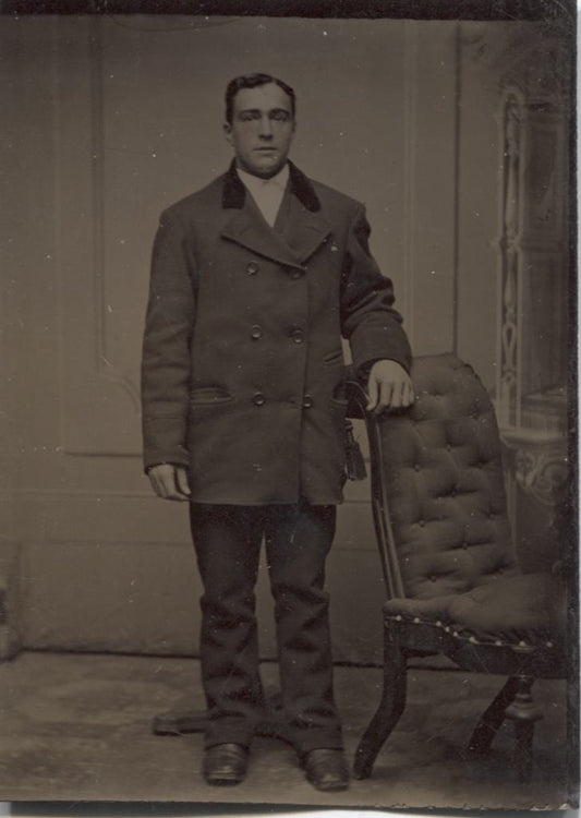 Tintype Photograph of Standing Man Wearing a Peacoat