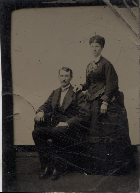 Tintype Photograph of a Couple, Man Seated, Woman Standing