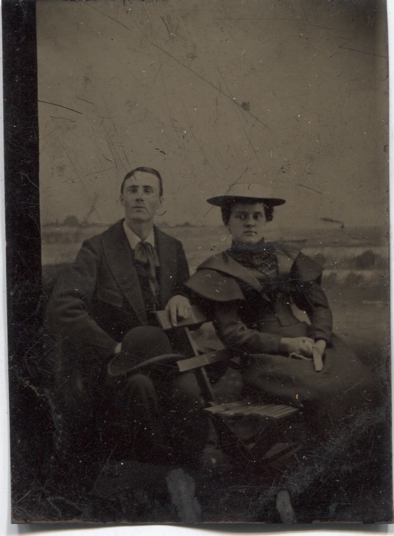 Tintype Photograph of a Couple with an Ocean Background