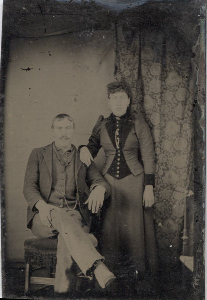 Tintype Photograph of A Couple, Man Seated, Woman Standing