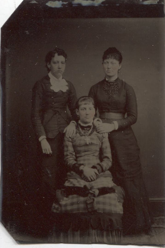 Tintype Photograph of a Girl on her Confirmation Day with Two Women