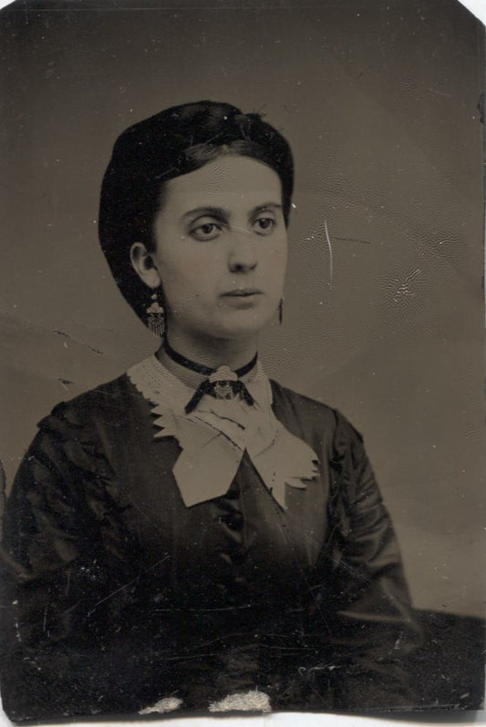 Tintype Photograph of a Beautiful Woman with Dangly Earrings