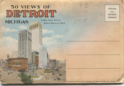 Detroit, Michigan Vintage Souvenir Postcard Folder