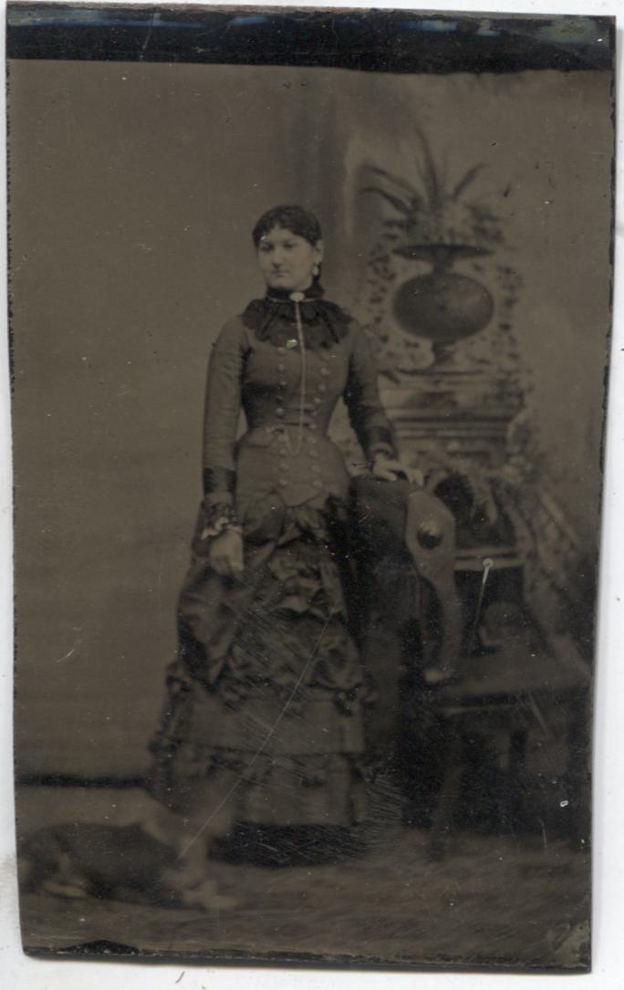 Tintype Photograph of a Fashionable Woman and Her Dog