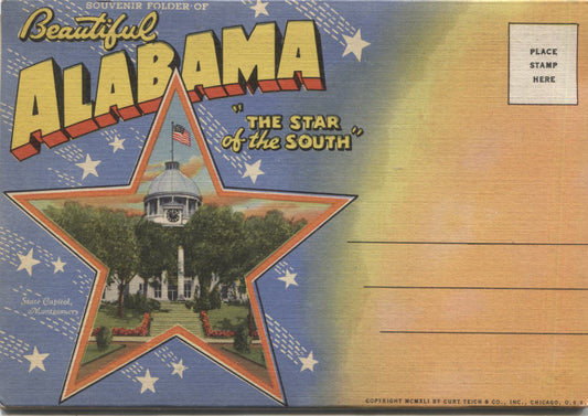 Alabama "The Star of the South" Vintage Souvenir Postcard Folder
