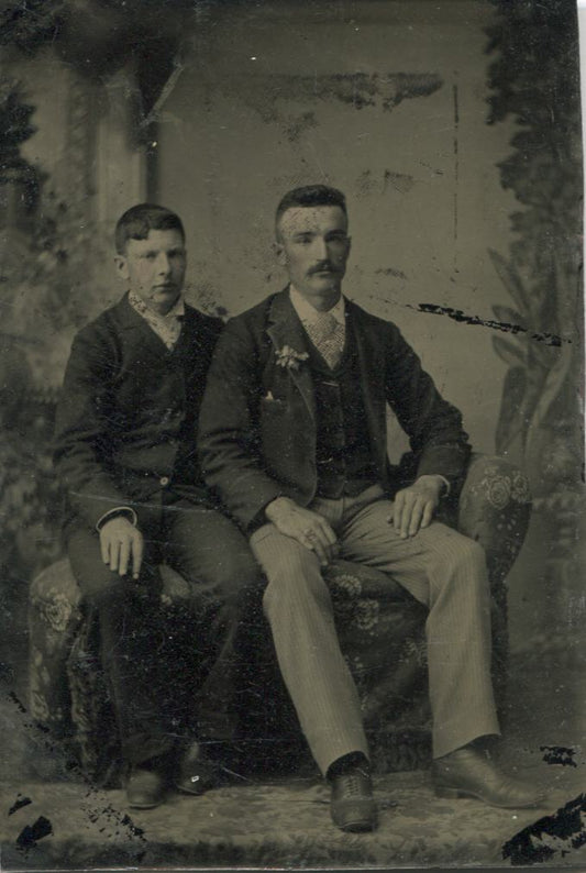 Tintype Photograph of Two Close Young Men, One with a Mustache